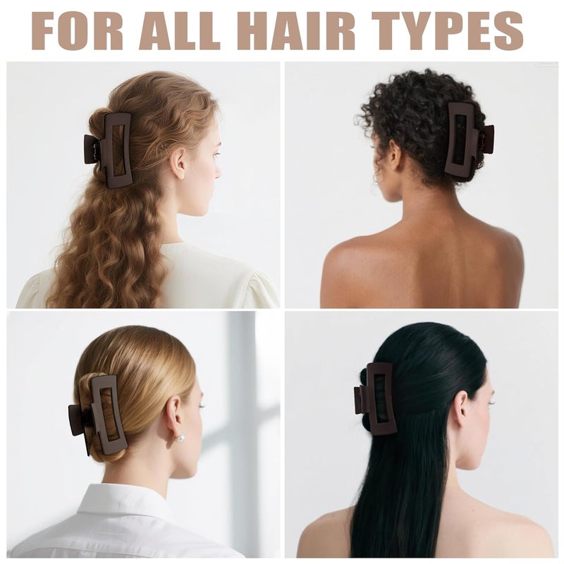 TOCESS Hair Claw Clips for Women - 8PK Large Neutral Matte Square Jumbo Hair Clips for Thick, Thin, Long, Short, Curly Hair Girls, Big Jaw Clip Set for Daily Use(Mocha Brown) - Image 3